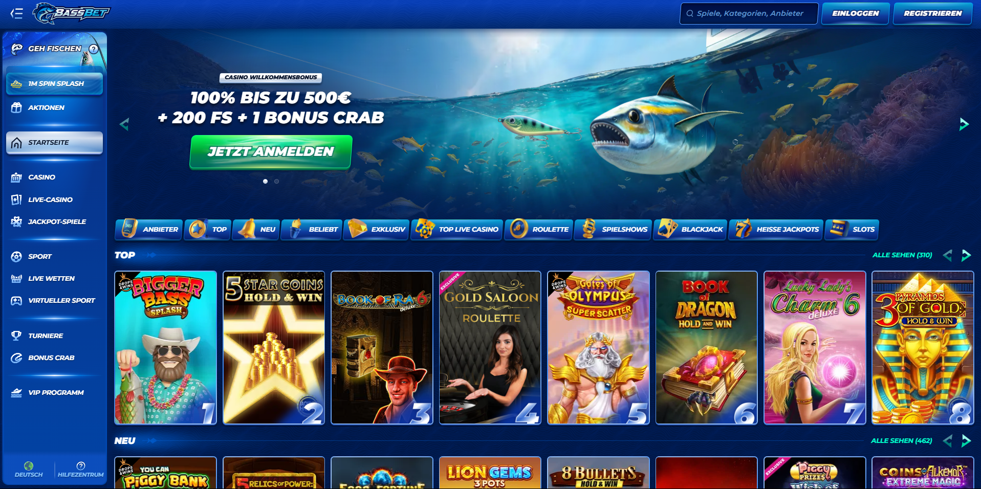 BassBet Startseite Willkommensbonus