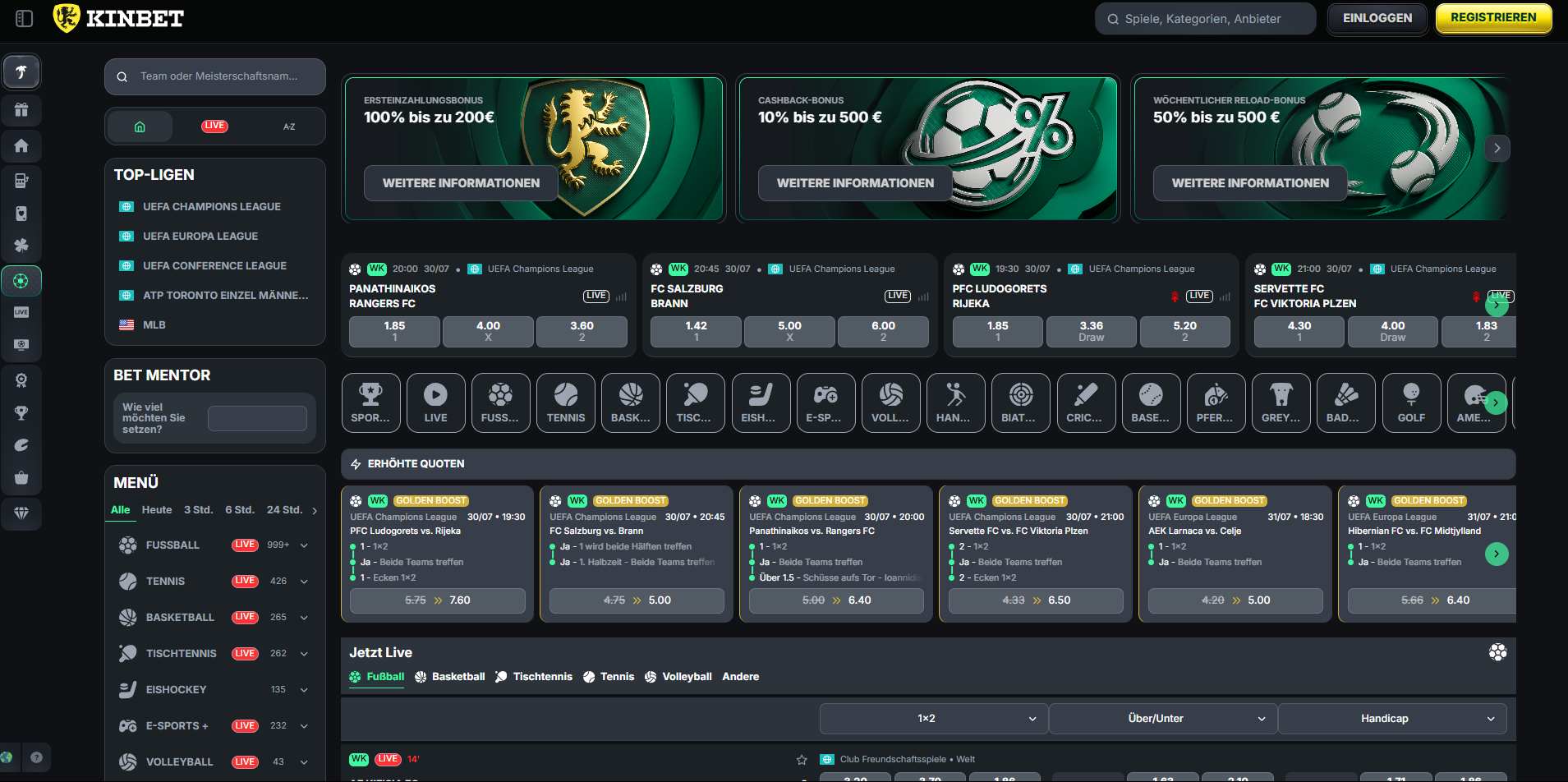 Kinbet Sportwetten Seite