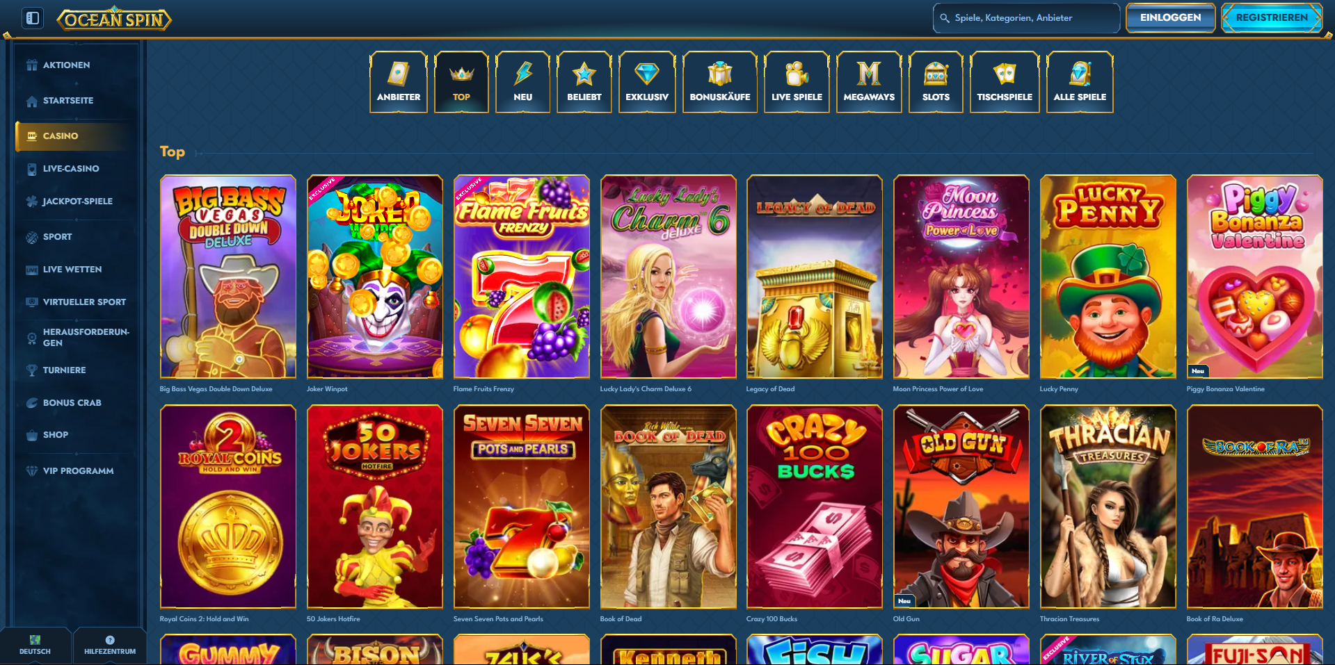 OceanSpin Casino Seite